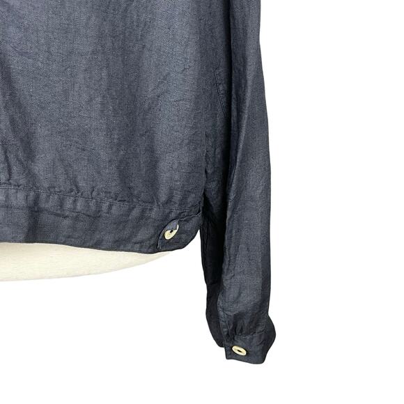 Linen Jacket Navy Blue Womens XL Button Down Collared Crop Jacket Casual Trucker - Picture 4 of 8